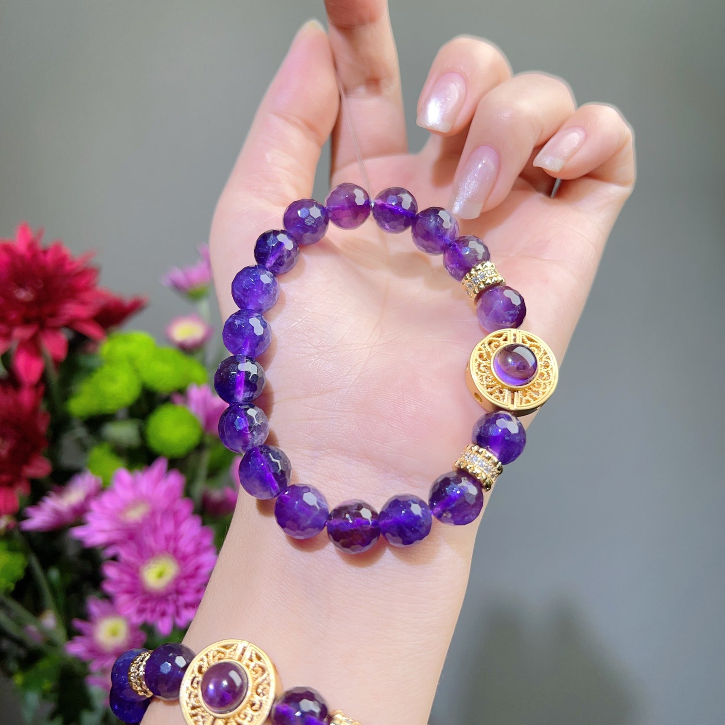 064 Amethyst faceted bracelet lucky charm bracelet 2025 energy fashion high quality bracelet gift