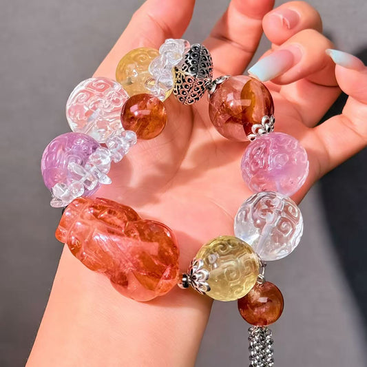 034 Citrine Amethyst Hematoid Quartz Lucky charm bracelet energy high quality fashion jewelry beads bracelet feng shui gift