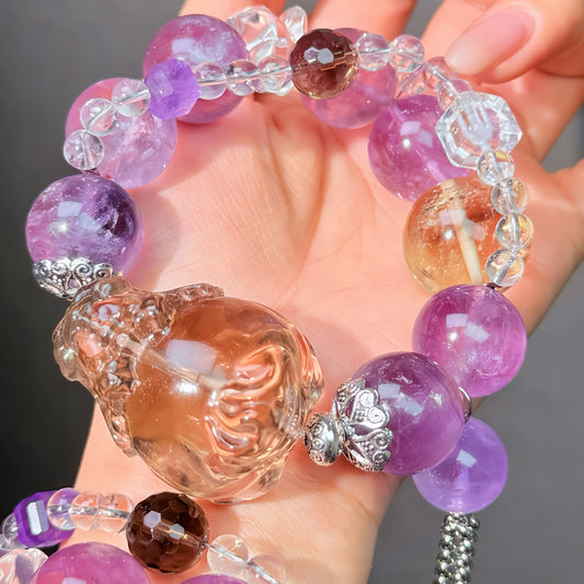 054 Smoky Quartz Amethyst Clear Quartz Lucky Charm Bracelet 2025 Energy High Quality Fashion Jewelry Bead Bracelet Feng Shui Magnetic Gift