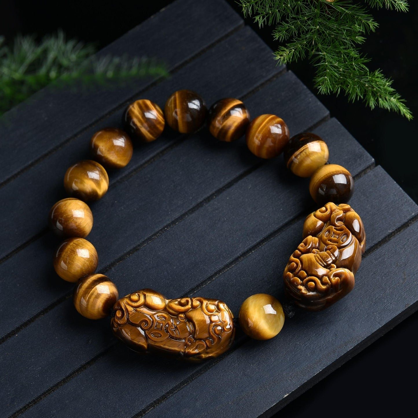 043 Double piyao yellow tiger eye stone bracelet