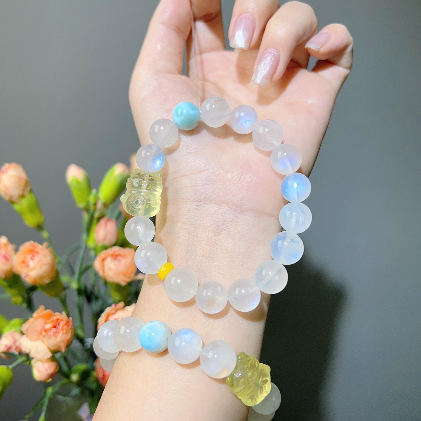 034 Moonstone Seaweed Stone Fortune Cat Bracelet High Quality Lucky Charm Bracelet 2025 Energy Magnetic Bead Bracelet Gift