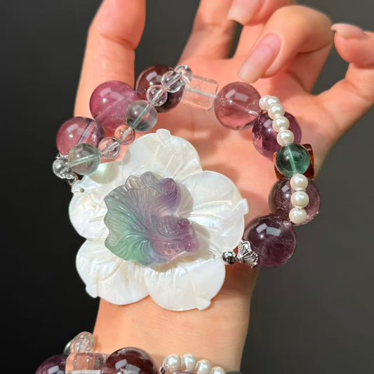 008Amethyst Fluorite Clear Quartz High Quality Fashion  Bracelet Gift Bead Bracelet Jewelry