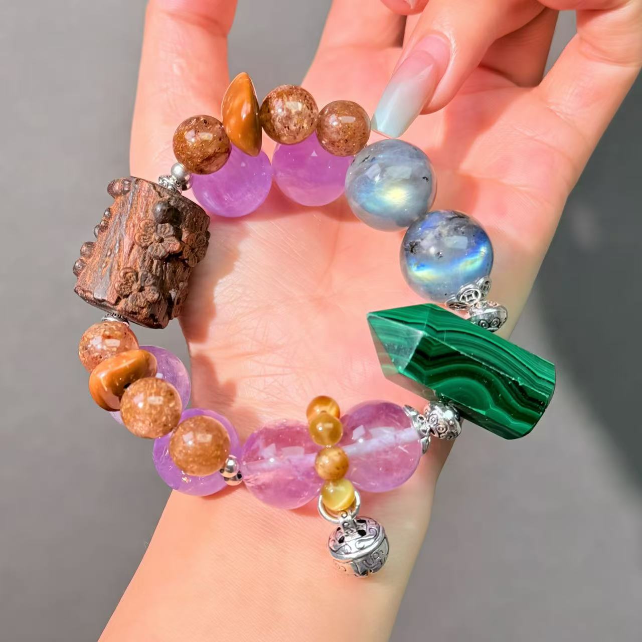 043 Malachite Amethyst Labradorite High Quality Magnetic Feng Shui Fashion Jewelry Bead Bracelet Gift