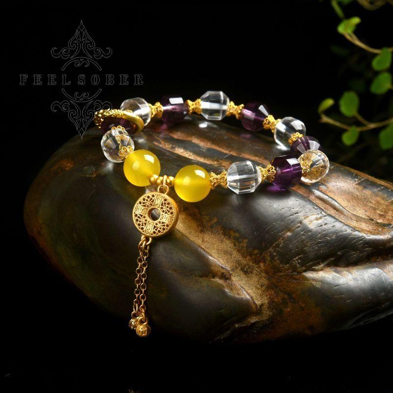 Lucky Bracelet Chinese Bracelet Lucky Charm Bracelet 2023 Energy Fashion Transparent Quartz Amethyst Bracelet