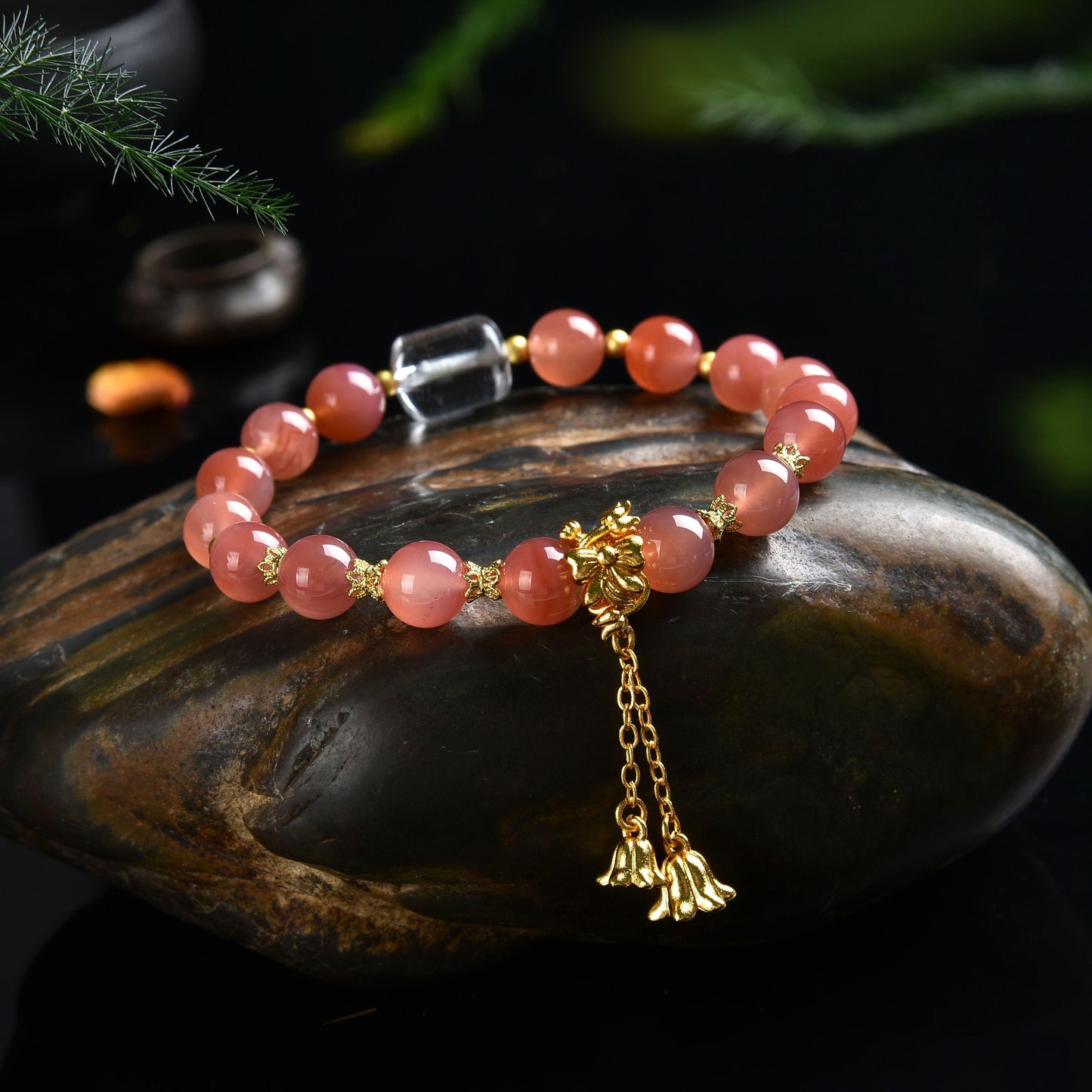 yanyuan agate Clear Quartz rose pendant bracelet