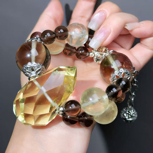010 Citrine Smoky Q lucky charm bracelet 2025 energy high quality fashion jewelry beads bracelet gift