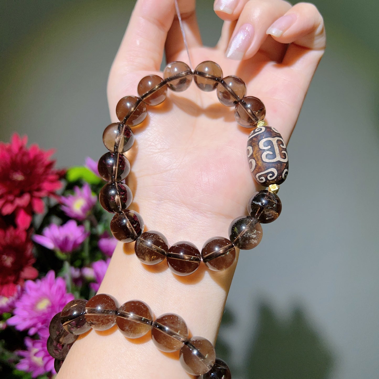 037 Smoky quartz dzi bracelet high quality energy lucky charm bracelet 2025 feng shui magnetic beads bracelet gift