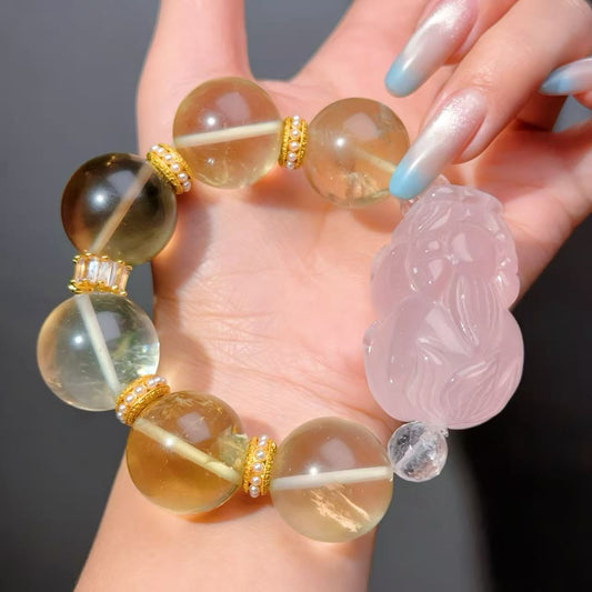 001 Rose Quartz Citrine Clear Quartz bracelet.. Natural crystal bracelet properties, fashionable bracelet gift