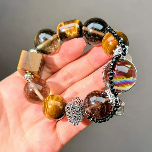 016 Smoky Quartz Tiger's Eye Herkimer Diamond High Quality Fashion Jewelry Feng Shui Bead Bracelet Gift