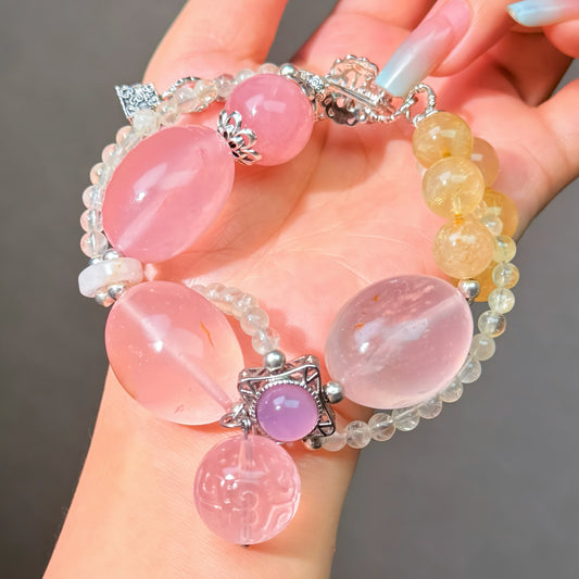 008 Hematoid Quartz Rutilated Quartz Rose Quartz High Quality Fashion  Bracelet Gift Bead Bracelet Jewelry