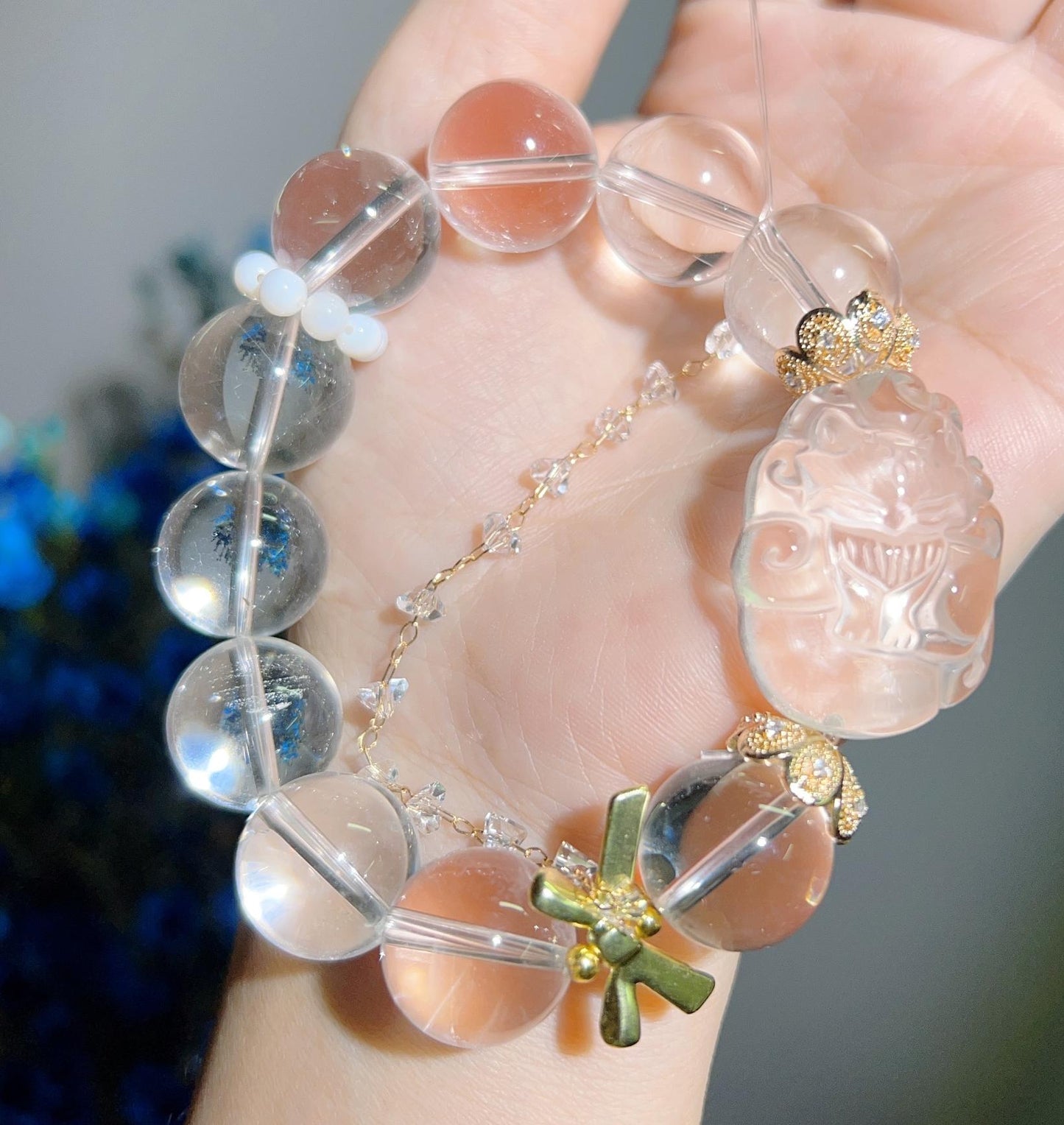 029 Clear Quartz Nine-tailed Fox High Quality Energy Large Bead Bracelet Energy Lucky Charm Bracelet Wind Water Healing Gift