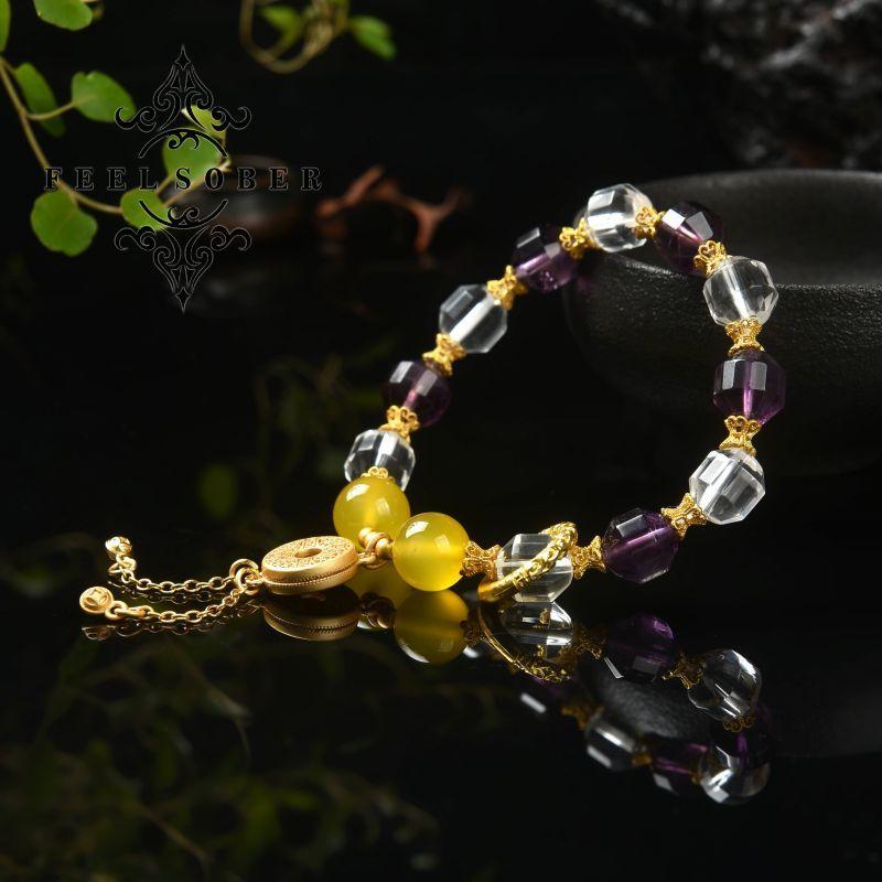 Lucky Bracelet Chinese Bracelet Lucky Charm Bracelet 2023 Energy Fashion Transparent Quartz Amethyst Bracelet