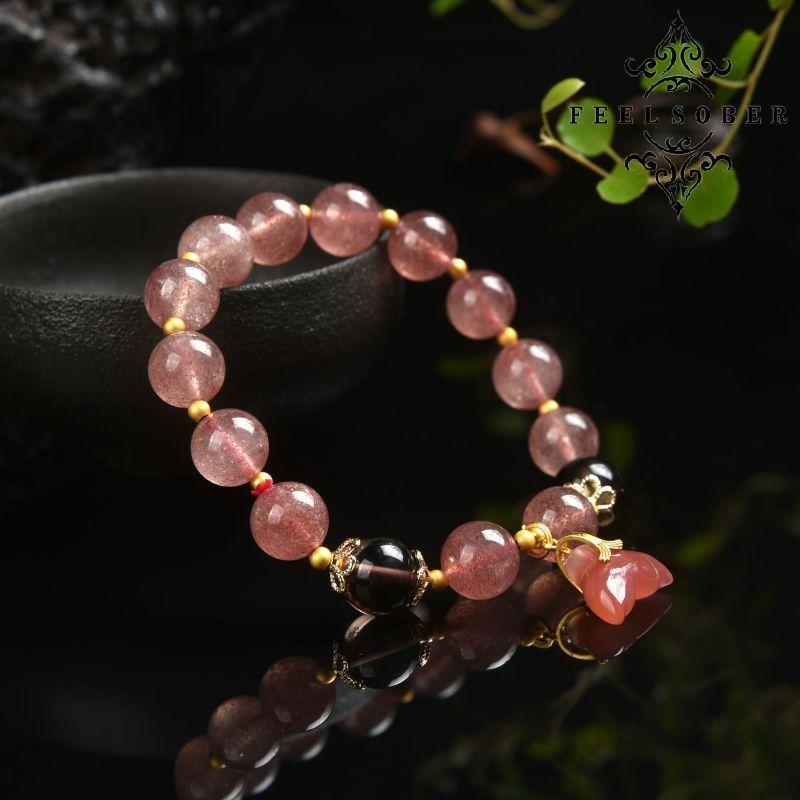 Lucky Charm Bracelet 2023 Strawberry Quartz Mermaid Tail Bracelet Bracelet Women Lucky Stone Bead Bracelet Rosary Beads Energy Feng Shui Gift