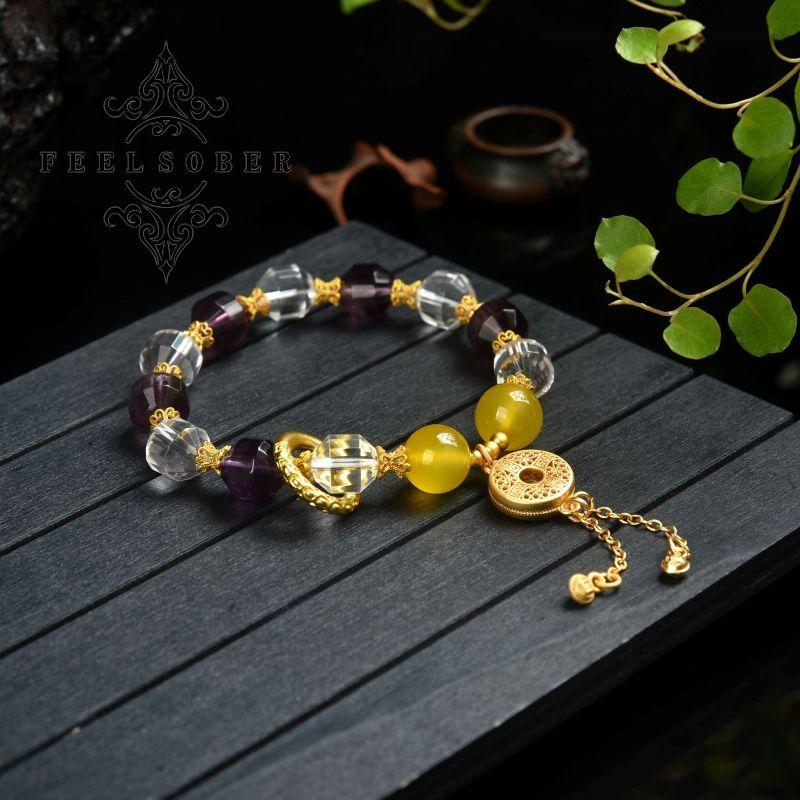 Lucky Bracelet Chinese Bracelet Lucky Charm Bracelet 2023 Energy Fashion Transparent Quartz Amethyst Bracelet