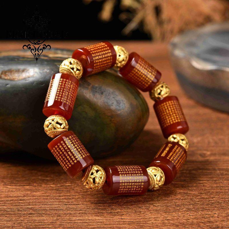 051lucky charm bracelet 2024 red agate scripture barrel beads bracelet energy feng shui fashion high quality new Chinese magnetic therapy rosary beads