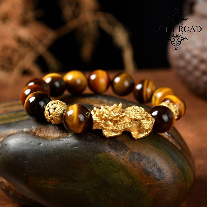 005 Yellow tiger eye piyao bracelet 10MM/12MM bead bracelet with certificate and box shipped within 24 hours