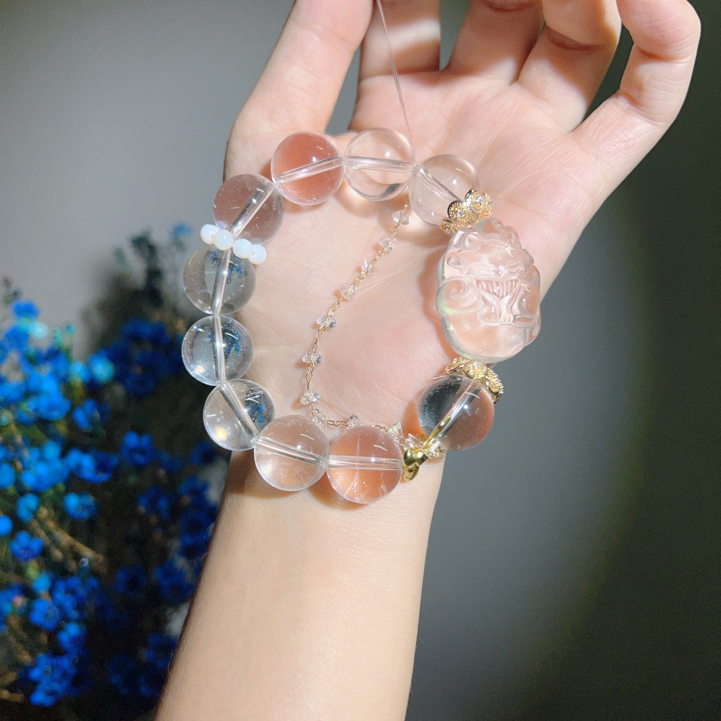 029 Clear Quartz Nine-tailed Fox High Quality Energy Large Bead Bracelet Energy Lucky Charm Bracelet Wind Water Healing Gift