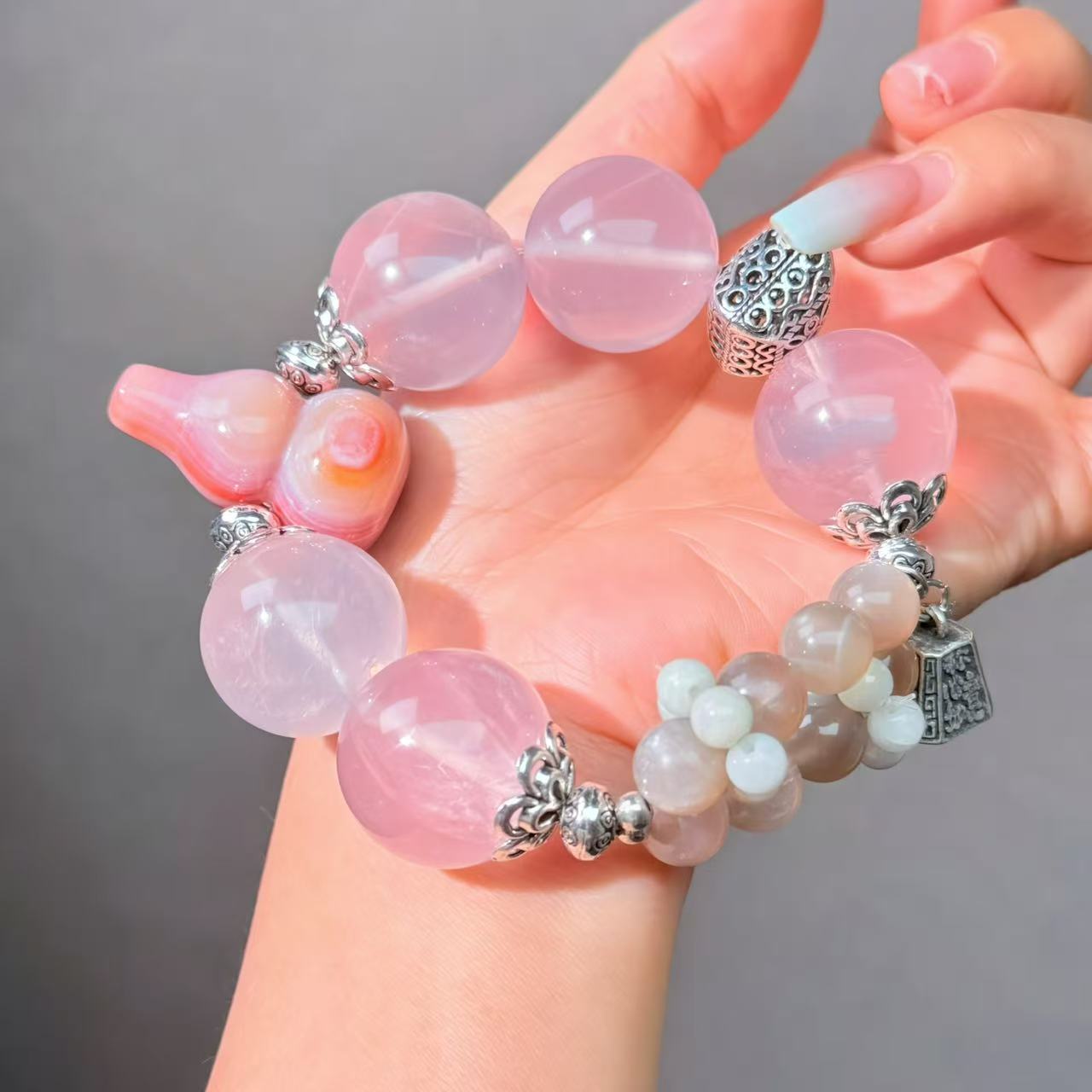 009 Rose Quartz Agate Sunstone Bracelet Energy High Quality Fashion Jewelry Feng Shui Magnetic Beads Bracelet Gift