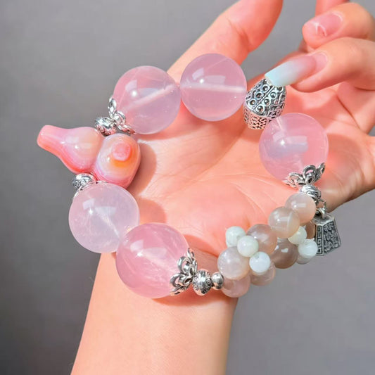 009 Rose Quartz Agate Sunstone Bracelet Energy High Quality Fashion Jewelry Feng Shui Magnetic Beads Bracelet Gift