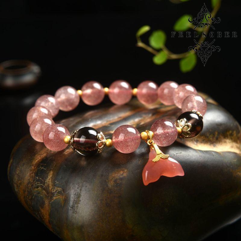 Lucky Charm Bracelet 2023 Strawberry Quartz Mermaid Tail Bracelet Bracelet Women Lucky Stone Bead Bracelet Rosary Beads Energy Feng Shui Gift