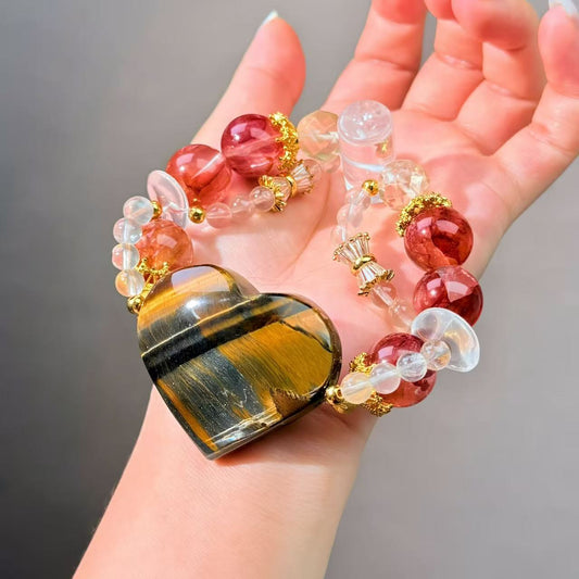 008 Tiger's Eye Clear Quartz Hematoid Q High Quality Fashion  Bracelet Gift Bead Bracelet Jewelry