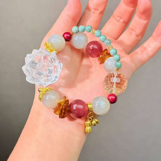 016 Clear Quartz Moonstone Strawberry Q High Quality Fashion Jewelry Feng Shui Bead Bracelet Gift