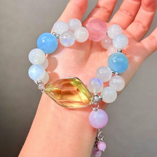 004 Moonstone Aquamarine Rose Quartz Bracelet Combination Link, Lucky Charm Bracelet 2025 Energy Magnetic Bead Bracelet Gift