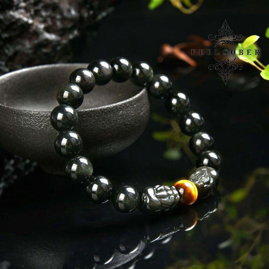 Lucky charm bracelet  2023 rainbow obsidian double piyao bracelet for women lucky stone bead bracelet rosary energy feng shui gift