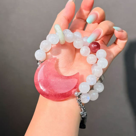 067 Moonstone Strawberry Q Bracelet  Energy High Quality Fashion Jewelry  Beads Bracelet Gift