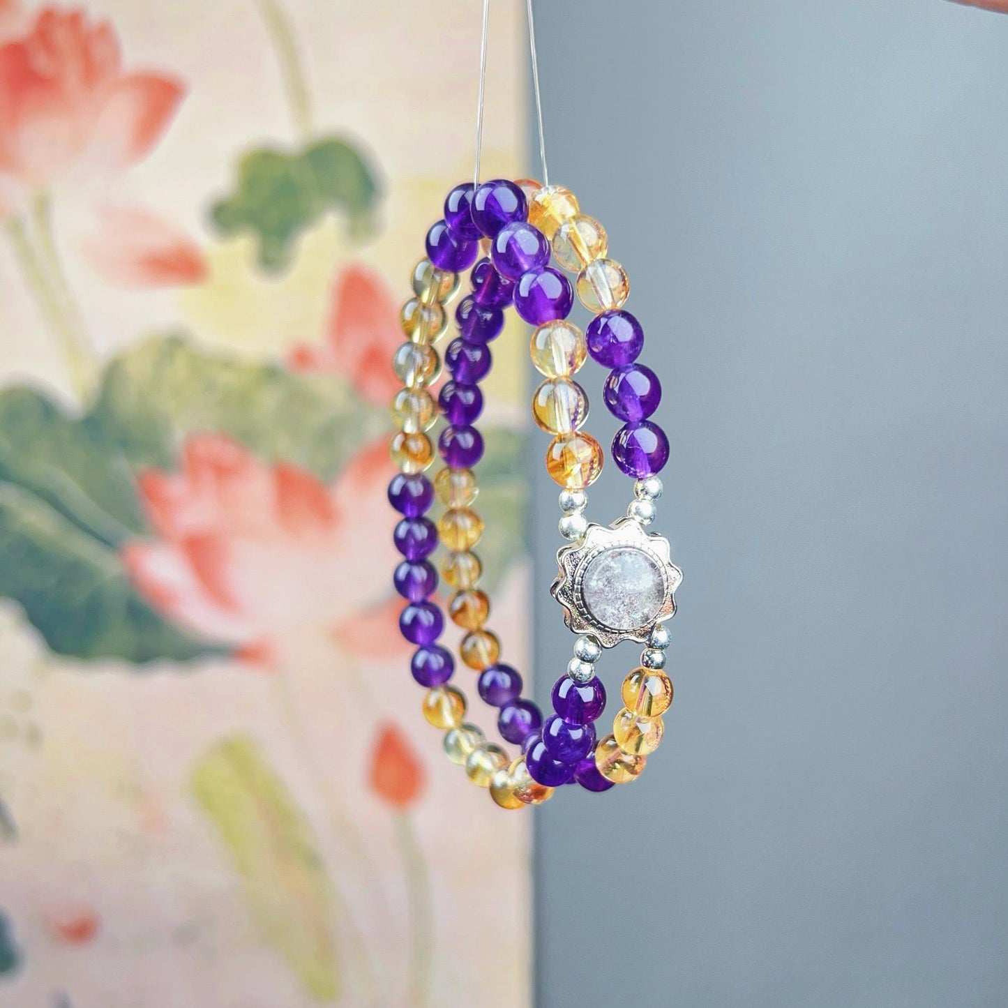 042 Citrine Amethyst Green Phantom Double Bracelet. Natural Lucky Charm Bracelet Energy Feng Shui