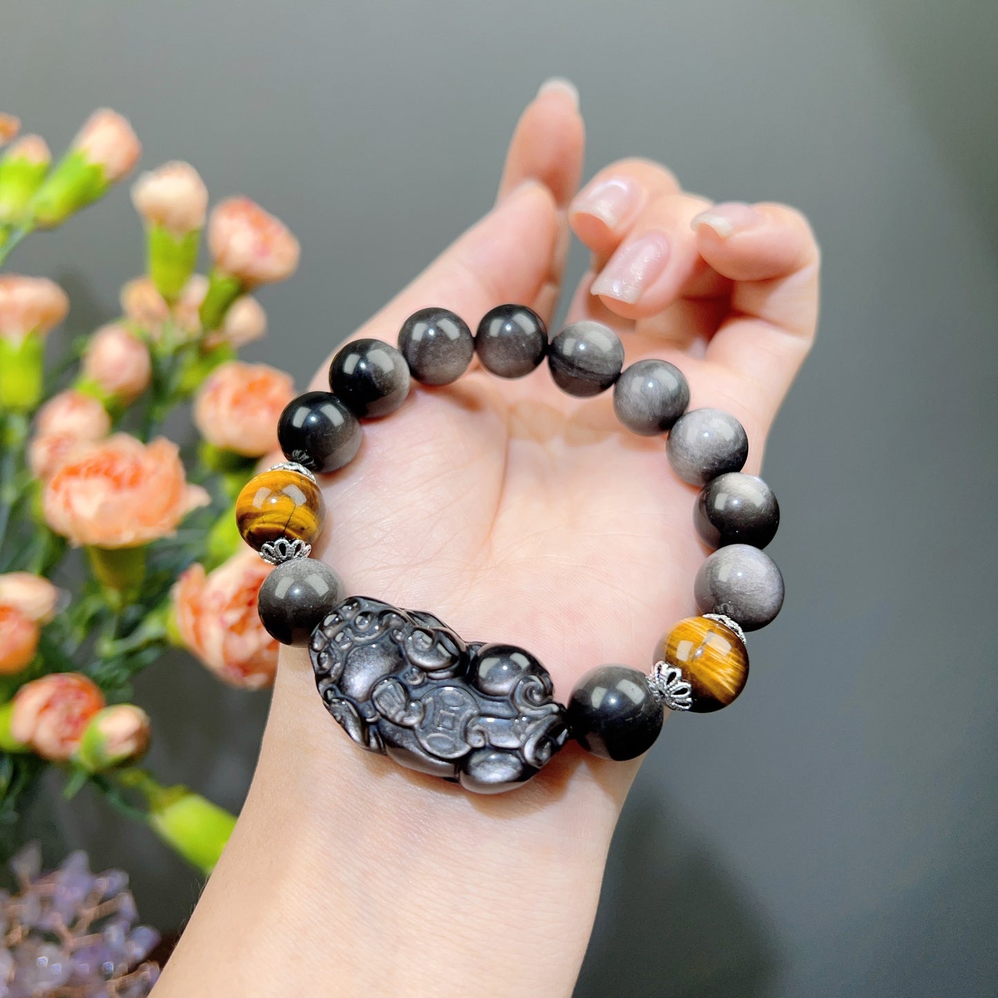 021 Silver obsidian piyao bracelet lucky charm bracelet 2025 energy feng shui high quality fashion magnetic unisex gift I