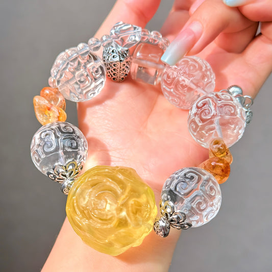 016 Clear quartz, citrine High Quality Fashion Jewelry Feng Shui Bead Bracelet Gift