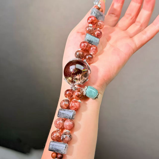 004 Super Seven Azeztulite Rutilated Q Bracelet Combination Link, Lucky Charm Bracelet Energy Magnetic Bead Bracelet Gift
