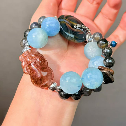 007 Rutilated Q Aquamarine Tiger's Eye Bracelet Energy High Quality Fashion Feng Shui Bracelet Gift Bead Bracelet Jewelry