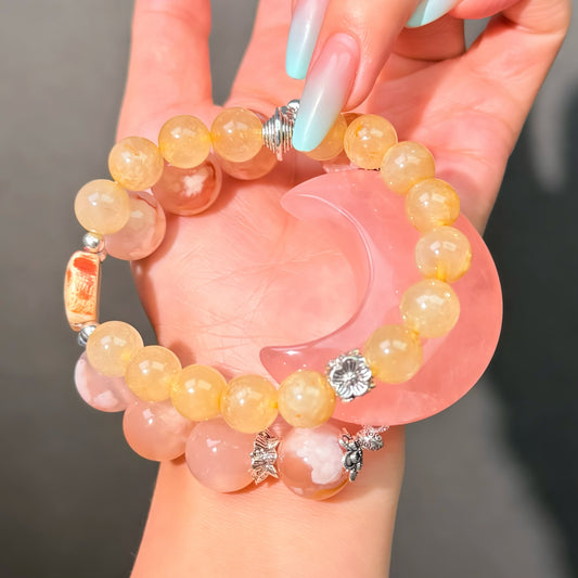019 Rose Quartz Rutilated Q Agate Lucky charm bracelet energy feng shui magnetic fashion jewelry beads bracelet gift