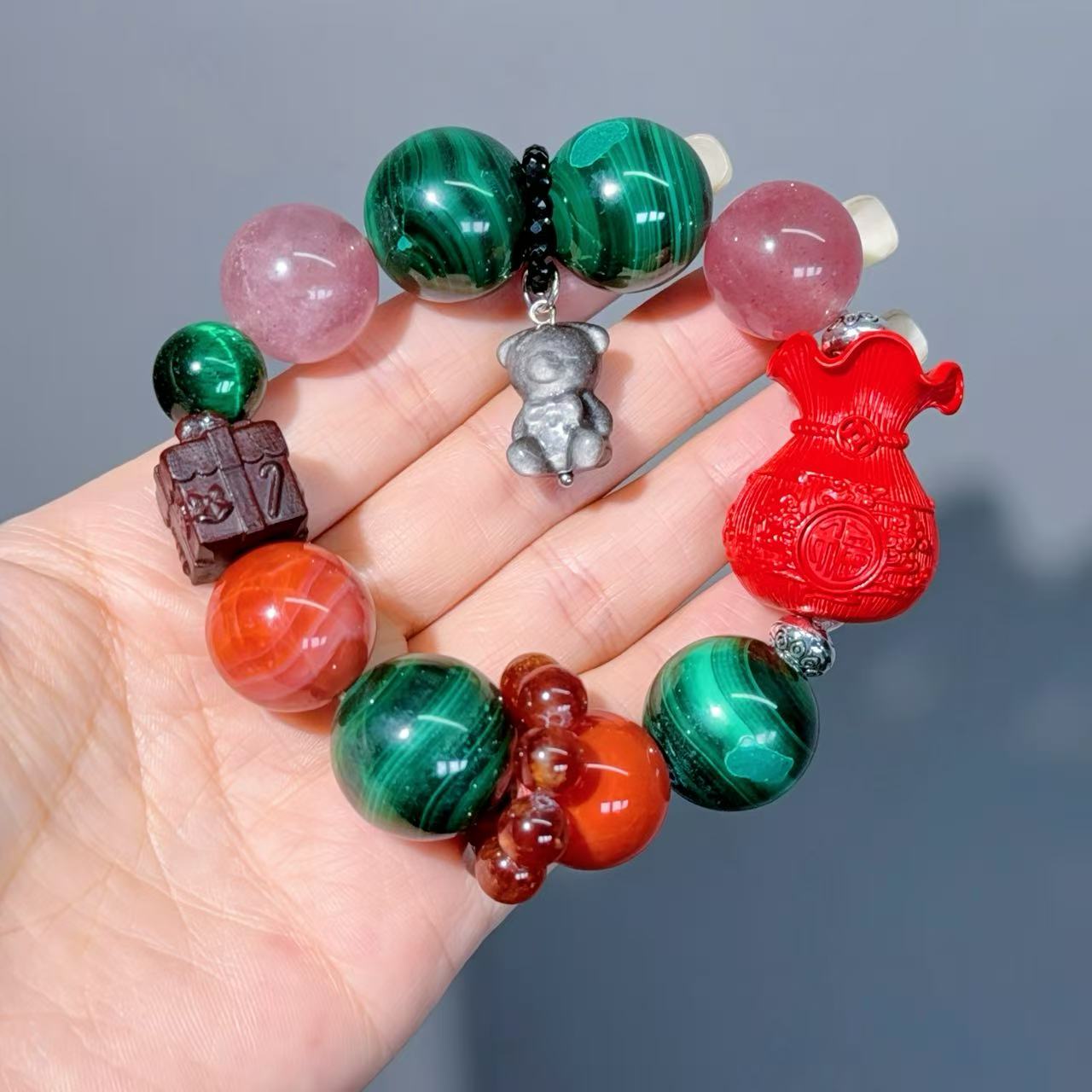 066 Malachite Agate Cinnabar Bracelet 2025 Energy High Quality Fashion Bracelet Magnetic Bead Bracelet Gift