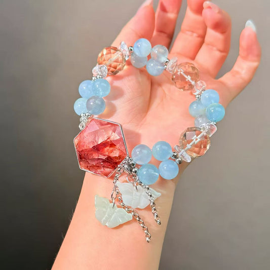 021 Aquamarine Jadeite Hematoid Q bracelet energy high quality fashion jewelry magnetic beads bracelet gift