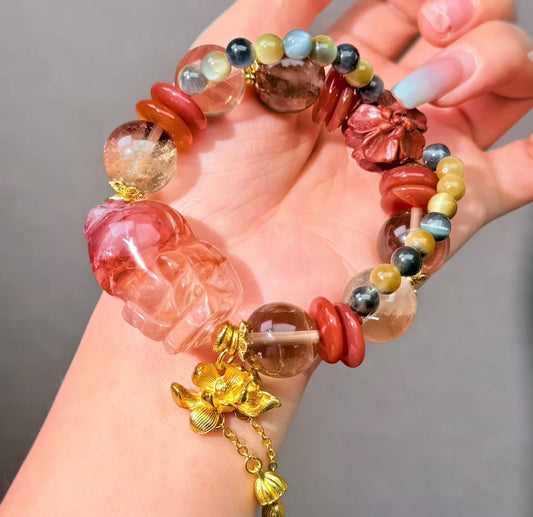016 Smoky Quartz Hematoid Q Tiger's Eye Bracelet Energy High Quality Fashion Jewelry Feng Shui Bead Bracelet Gift