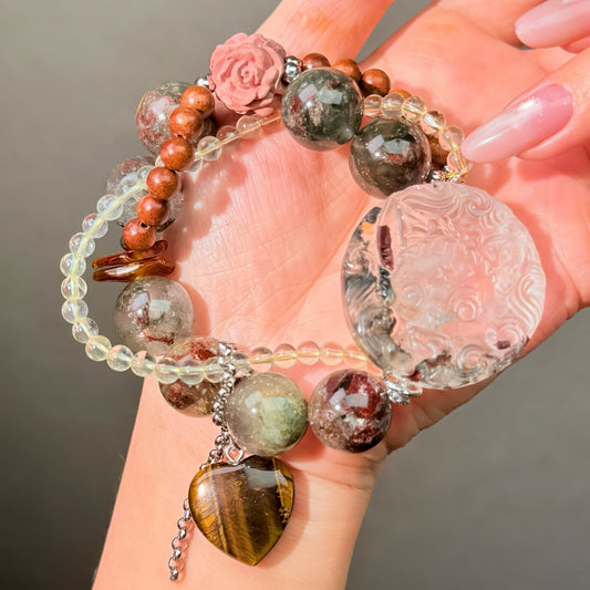 027 Phantom Quartz Tiger's Eye bracelet energy wind water healing wealth beads rosary Chinese bracelet