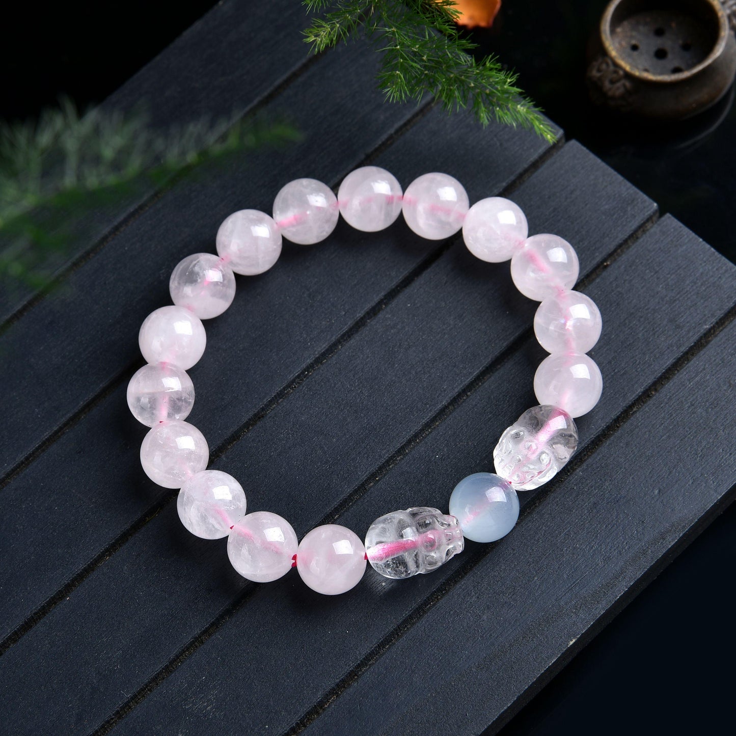 010 Rose quartz piyao bracelet with certificate lucky charm