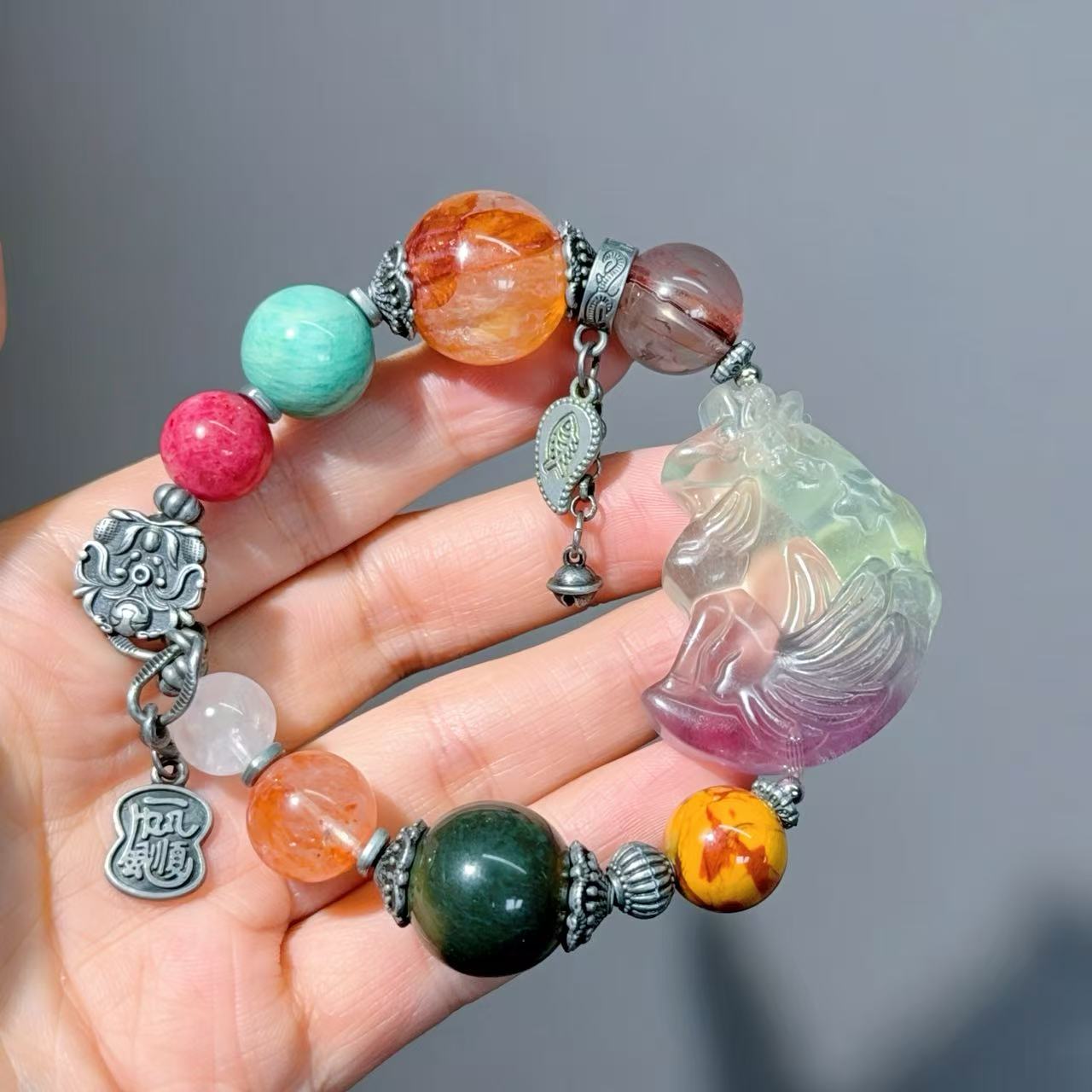 045 Fluorite Super Seven Hetian Jade Bracelet Lucky Charm Bracelet 2025 Energy High Quality Large Bead Bracelet Gift