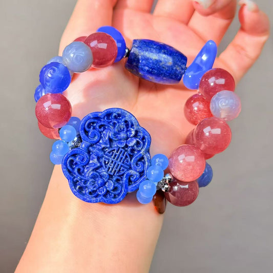 002 Lapis Lazuli Strawberry Quartz Agate bracelet lucky DIY bracelet