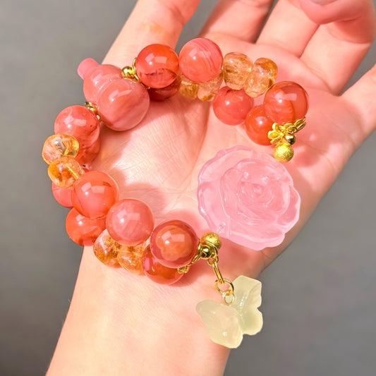 004 Agate Rose Quartz Serpentine Bracelet Combination Link, Lucky Charm Bracelet 2025 Energy Magnetic Bead Bracelet Gift