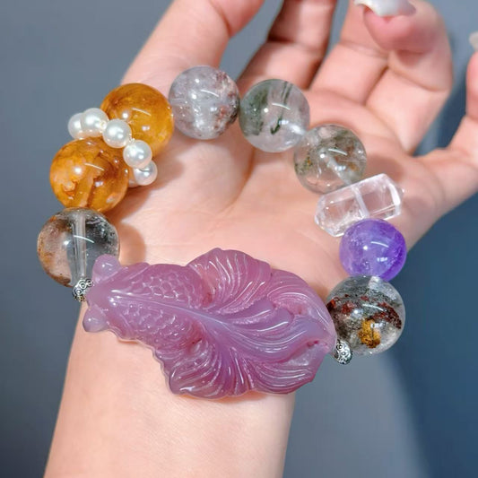 003Chalcedony Phantom Quartz Hematoid Quartz Bracelet 2025 Energy Beads Bracelet Fashion Magnetic Crystal Jewelry