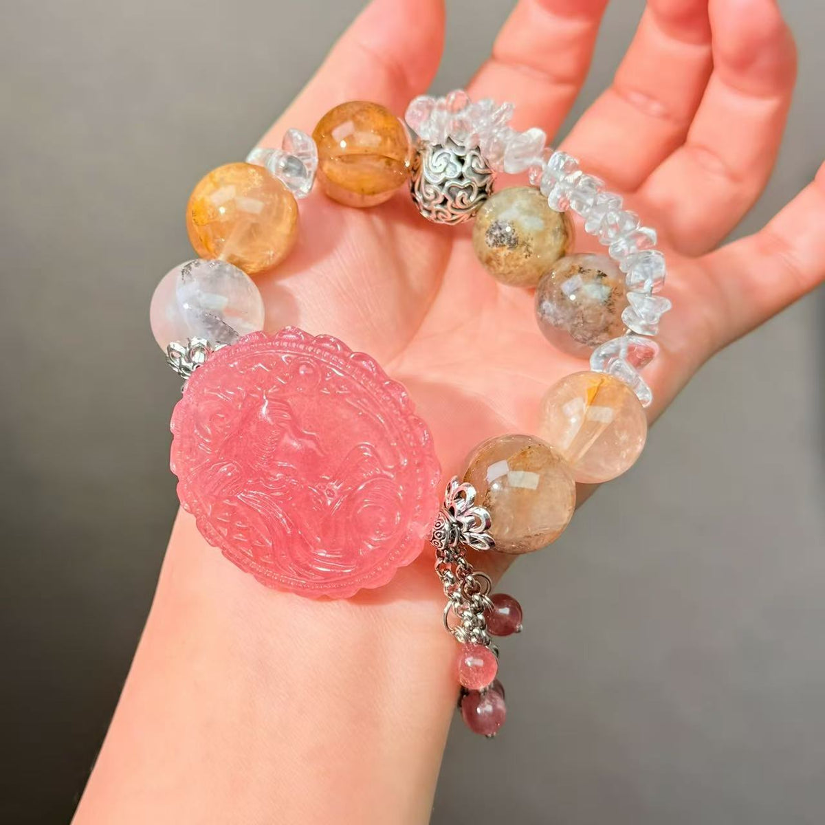 020 Dendritic Quartz Strawberry Q Clear Quartz Bracelet Energy High Quality Fashion Jewelry Feng Shui Magnetic Beads Bracelet Gift