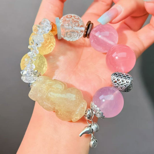 017 Rutilated Quartz Rose Quartz Citrine  bracelet energy high quality fashion jewelry magnetic beads bracelet gift