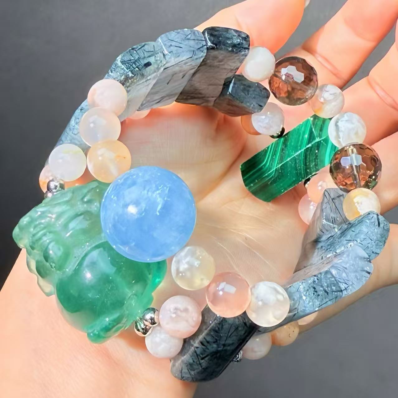 041 Rutilated Quartz Fluorite Aquamarine  Lucky Charm Bracelet 2025 Energy High Quality Fashion Jewelry Feng Shui Beads Magnetic Gift