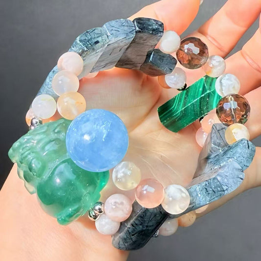 041 Rutilated Quartz Fluorite Aquamarine  Lucky Charm Bracelet 2025 Energy High Quality Fashion Jewelry Feng Shui Beads Magnetic Gift