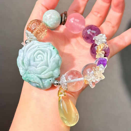 012 Jadeite Clear Quartz Citrine  Bracelet Energy High Quality Fashion Jewelry Feng Shui Beads Magnetic Gift