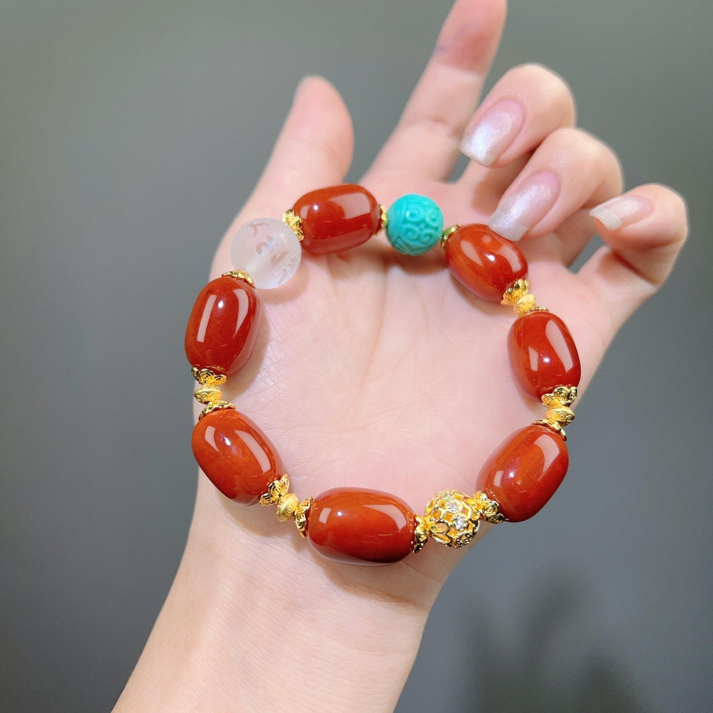 004 High Quality South Red Agate Bracelet Combination Link, Lucky Charm Bracelet 2025 Energy Magnetic Bead Bracelet Gift